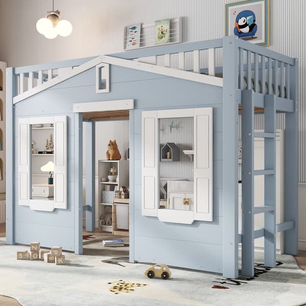 HOMAIRE Barnsäng Loft 90x200 cm Blå med flexibel trappmontering Vit+Blå 210 x 95 x 135 cm