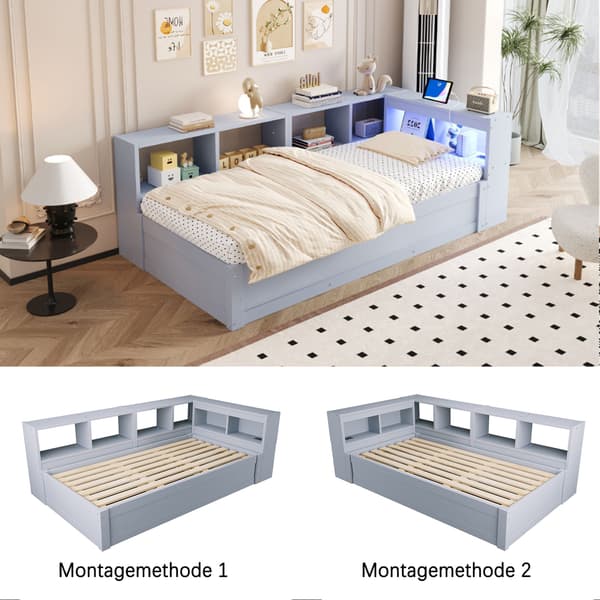 HOMAIRE Multifunktionell Sovsoffa 90x200 cm med LED-ljus och Hydraulisk Sängmekanism, Grå Grå 220 x 110 x 70 cm