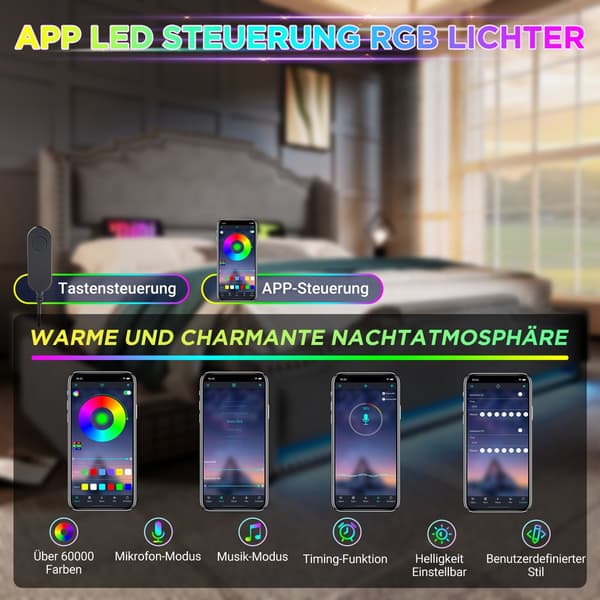 HOMAIRE Sammetssäng med förvaring, LED-belysning och USB-C-laddning, grå Grå 214 x 169 x 120 cm