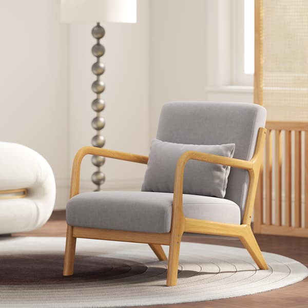 HOMAIRE Elegant Loungestol med Träram och Grå Samtpolstring, 78x61x76 cm Grå