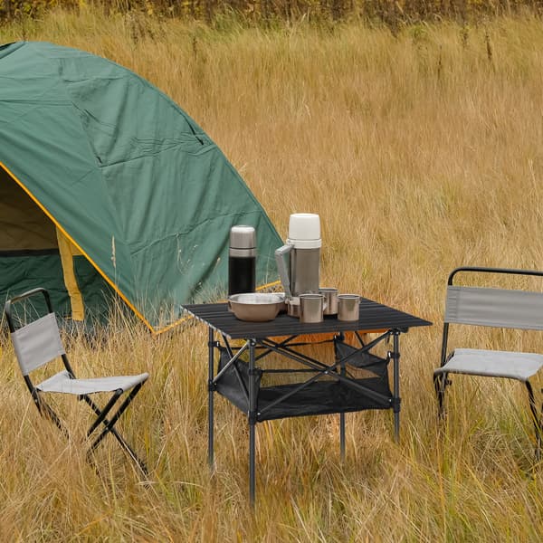 HOMAIRE hopfällbart campingbord i aluminium med nätficka, bärbart picknickbord, kolgrå 70x70x69 cm Kolgrå