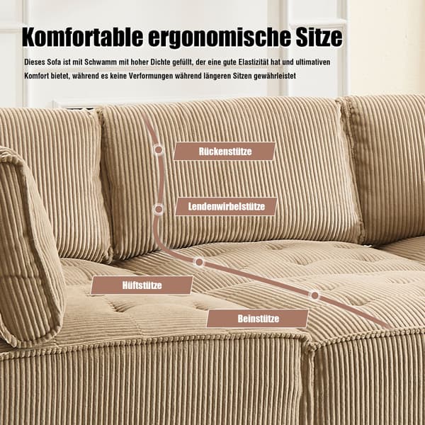 HOMAIRE modulsoffa 6-sits i khakifärgat Manchester-tyg, flexibel U-/L-form, bäddsoffa Khaki