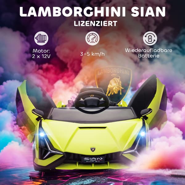 HOMAIRE Lamborghini barnelbil eldriven 3-5 km/h med fjärrkontroll, grön, för 3-5 år Grön