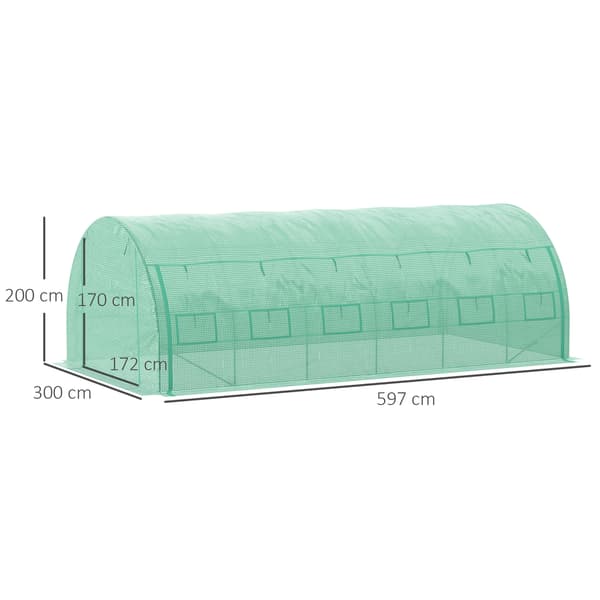 HOMAIRE Polytunnel växthus 6x3x2 m med uppvikbara sidor, UV-skydd, grön Grön