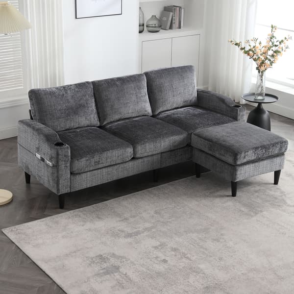 HOMAIRE 4-sits soffa med fotpall och förvaring, grå chenille Grå