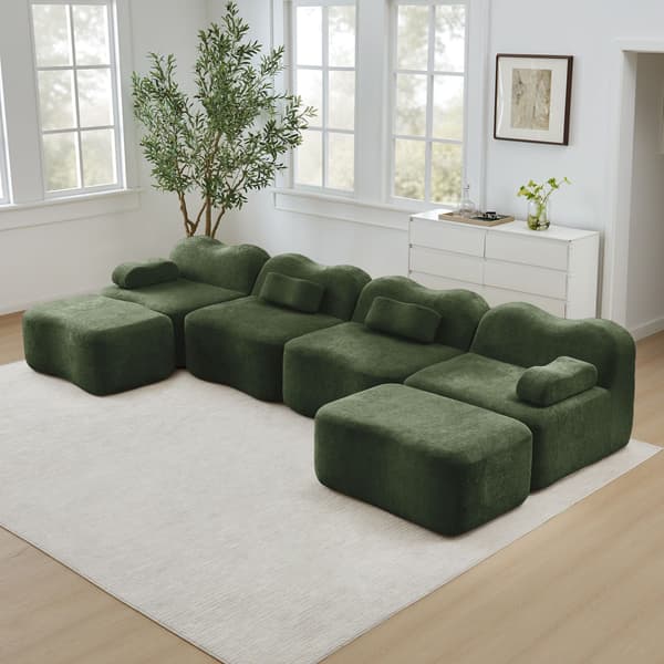 HOMAIRE 4-sits modulsoffa i U-form med 2 ottomaner, grön sammet Grön 384 x 167 x 70 cm