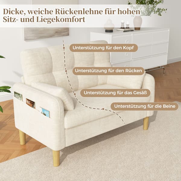 HOMAIRE Modern tvåsitssoffa med mjuka dynor, 2 kuddar och sidoficka, beige chenille Beige 119 x 78 x 85 cm