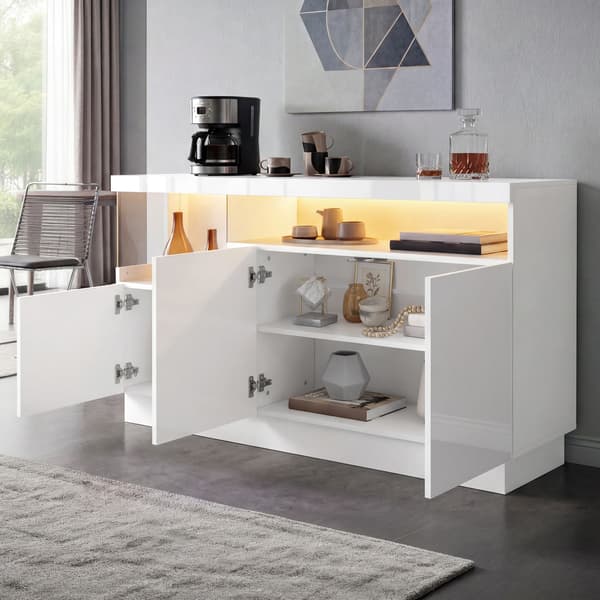 HOMAIRE Sideboard med LED-belysning och appstyrning, vit högblank Vit 140 x 36 x 80 cm