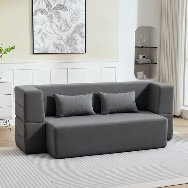 HOMAIRE 2-sits bäddsoffa i skum med breda armstöd, 2 kuddar, grå, max 360 kg Grå 203 x 95 x 75 cm