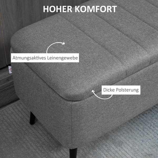 HOMAIRE sittbänk med förvaring 102x40x44 cm, grå polyester och stålben Grå