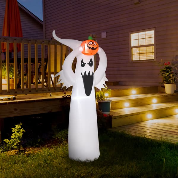 HOMAIRE Halloween uppblåsbart spöke 180 cm med LED-belysning vit och orange i polyester Vit+Orange