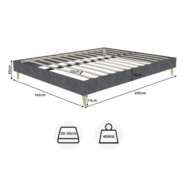 HOMAIRE Modern Minimalist Grå Plattformssäng med Stabil Multi-Support Bas Grå 200 x 160 x 14 cm