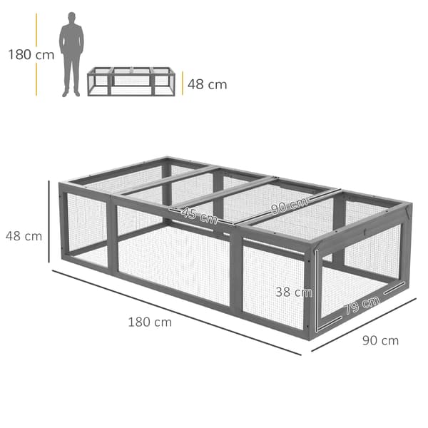 HOMAIRE Kaninbur i grå gran med uppfällbart tak 180x90x48 cm Grå