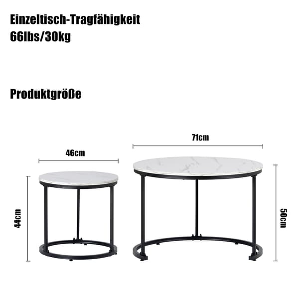 HOMAIRE Runt soffbord 2-pack med marmormönster Marble