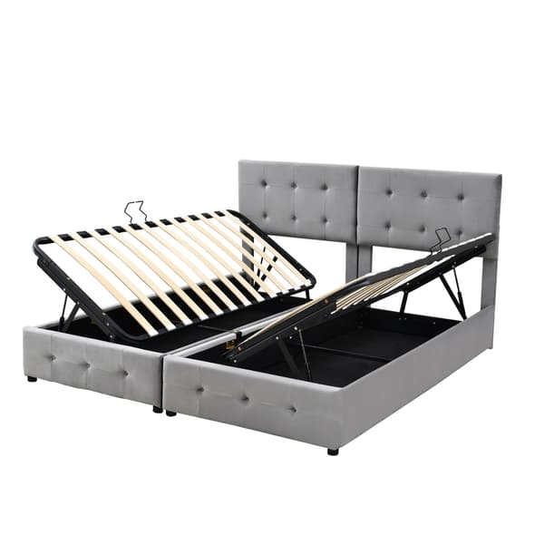 HOMAIRE stoppad säng med hydraulisk förvaring 2-i-1 multifunktionell grå Grå 203 x 180 x 105 cm