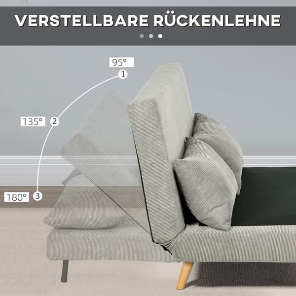 HOMAIRE Schlafsofa med justerbar ryggstöd, grå polyester och bokträ, 141x90x81 cm, max 120 kg Grå
