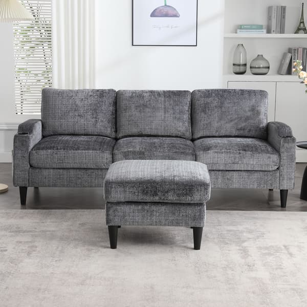 HOMAIRE 4-sits soffa med fotpall och förvaring, grå chenille Grå