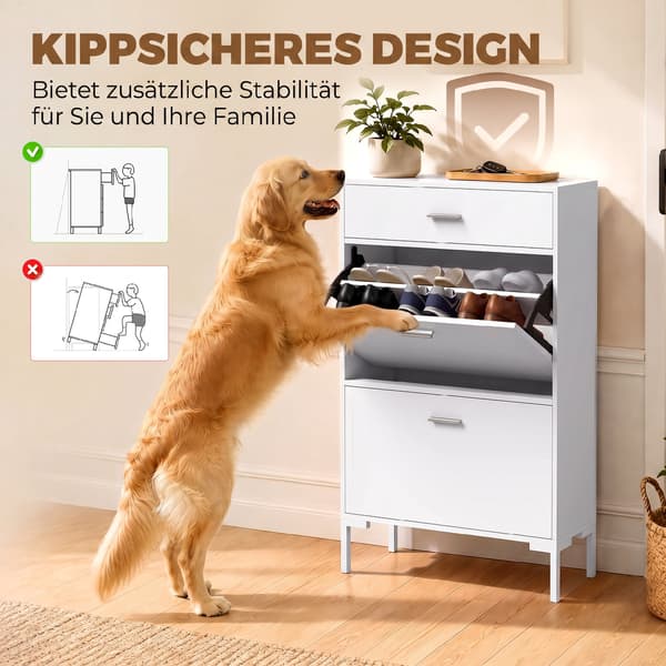 HOMAIRE Skoskåp Max 12 par vit, modernt design, stabil, platsbesparande Vit 75 x 26 x 110 cm