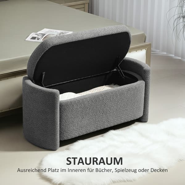HOMAIRE sittbänk med förvaring, stoppad skobänk 105x44x45,5 cm, grå, eukalyptusträ och polyester Grå
