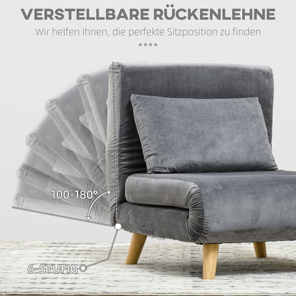 HOMAIRE 2-i-1 fåtölj med bäddfunktion, grå, 72x78x79 cm Grå 72 x 78 x 79 cm