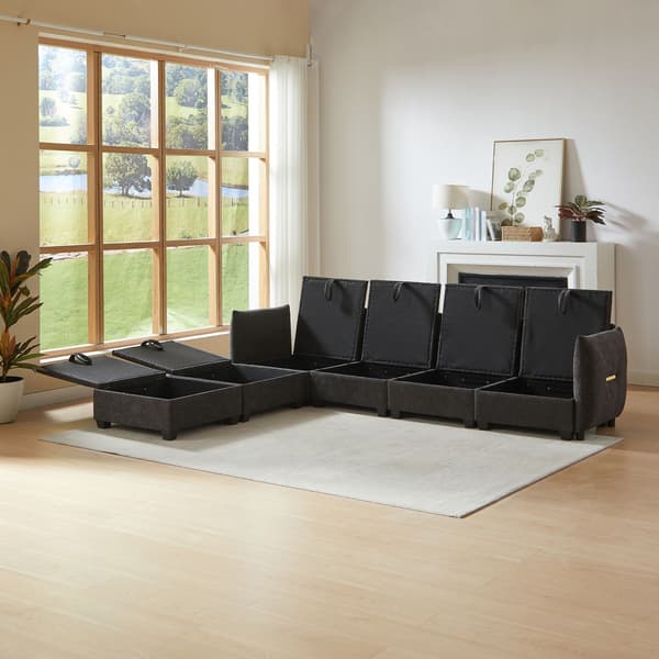 HOMAIRE U-formad soffa med förvaringsutrymme, modulärt set i chenille, grå Grå 281 x 147 x 89 cm