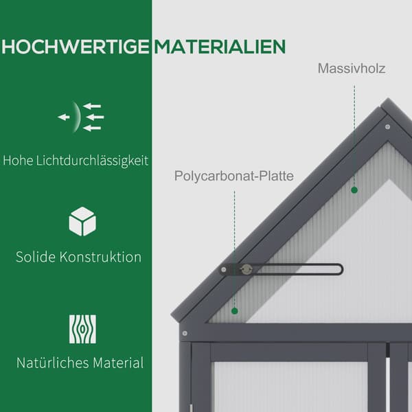 HOMAIRE Mini växthus med 3 hyllplan, träram och polykarbonattak, grå, 70,5x42x132 cm Grå