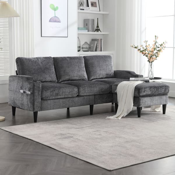 HOMAIRE 4-sits soffa med fotpall och förvaring, grå chenille Grå