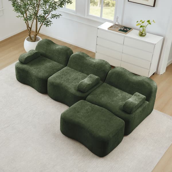 HOMAIRE 3-sits modulsoffa i L-form med ottoman, grön sammet Grön 288 x 167 x 70 cm