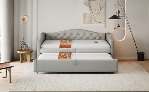 HOMAIRE Multifunktionell bäddsoffa med USB-port i linne, klassisk stil Grå 213 x 95 x 80 cm