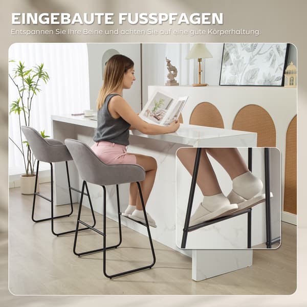 HOMAIRE 2-pack barstolar med grå tygklädsel och skumstoppning, metallben Grå