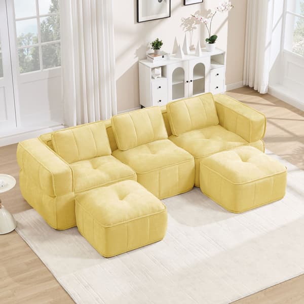 HOMAIRE 3-sits U-formad modulsoffa med 2 pallar, gul, utan ram Gul 271 x 162 x 67 cm