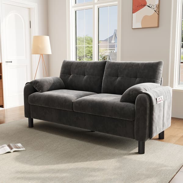 HOMAIRE Modern 2-sitssoffa i Chenille med tjocka kuddar, grå Grå 158 x 80 x 88.5 cm