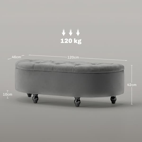 HOMAIRE Mörkgrå Samtsoffa med Förvaring, Mjukstängande Lock, 120x46x42 cm Mörkgrå