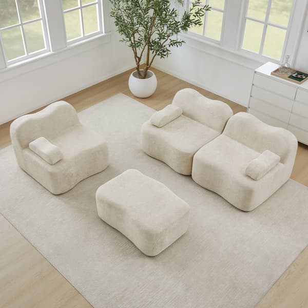 HOMAIRE 3-sits modulsoffa i L-form med ottoman, beige sammet Beige 288 x 167 x 70 cm
