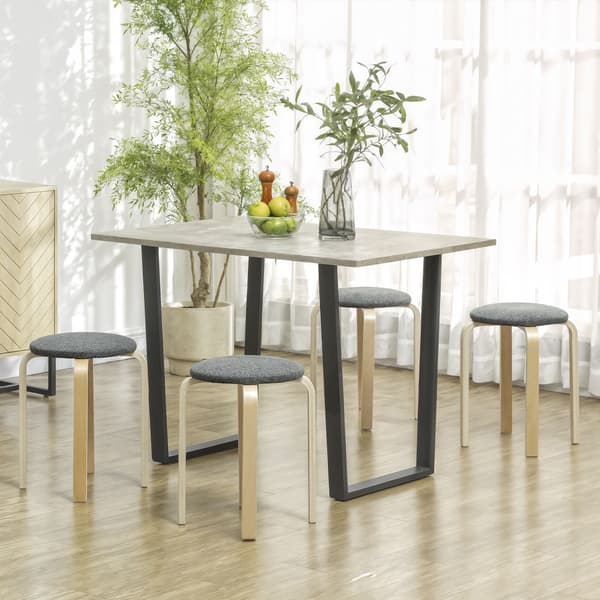 HOMAIRE 4-pack stapelbara sittpallar med stoppad sits, grå, träben, 40x40x45 cm Grå