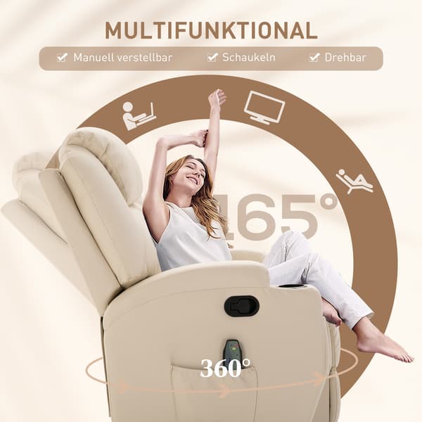 HOMAIRE Relaxsessel med massage, vibration, fotstöd och sidoficka, gräddvit Gräddvit