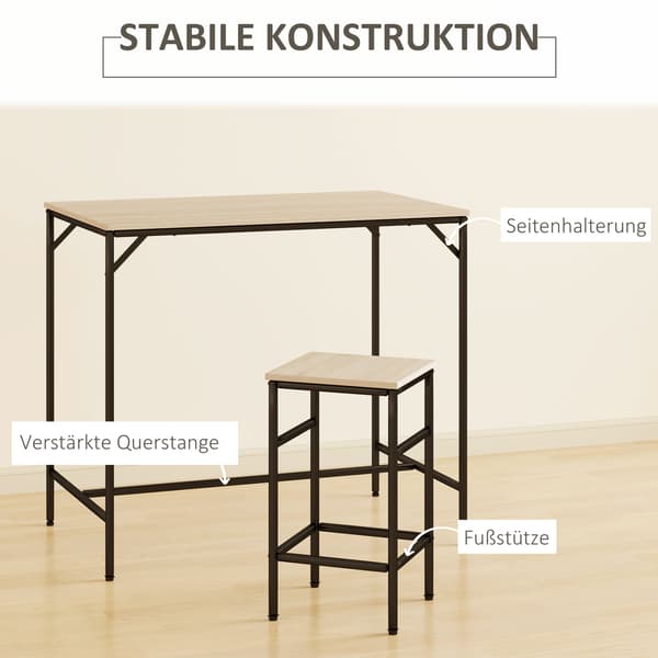 HOMAIRE Bartischset med ståbord och 4 barstolar i ek och stål, 5 delar Ek