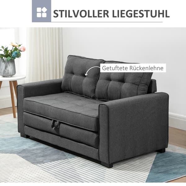 HOMAIRE Klappsoffa 2-sits Grå i Linnekänsla med Sängfunktion 147,5x75x85 cm Grå
