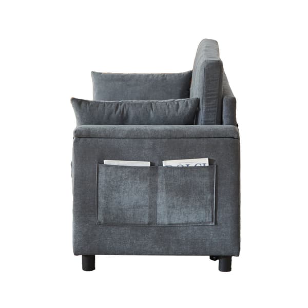 HOMAIRE 3-i-1 Chenille 2-sits soffa med förvaring, bäddfunktion och sidofickor, robust metallram, multifunktionell för vardagsrum och gästrum, grå Grå