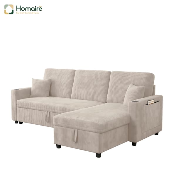 HOMAIRE L-formad bäddsoffa med förvaring i beige Manchester-tyg Beige