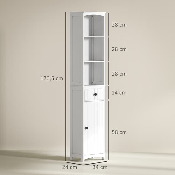 HOMAIRE badrumsskåp med 3 hyllor och 1 låda, robust MDF, vit, 34x24x170,5 cm Vit
