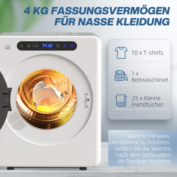 HOMAIRE kompakt torktumlare 3 kg, 6 program, 40-60°C, touchkontroll, vit Vit