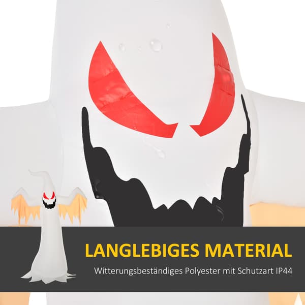 HOMAIRE Halloween uppblåsbart spöke 240 cm med LED-belysning, väderbeständig polyester, vit och röd Vit