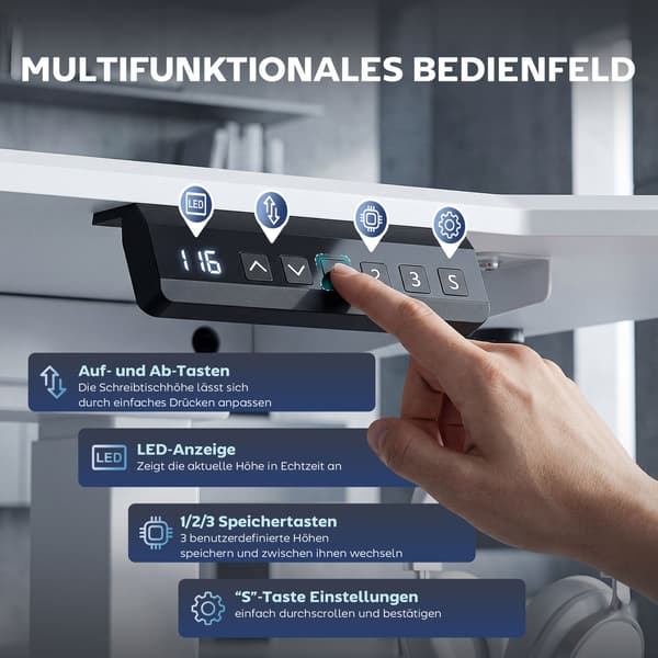 HOMAIRE elektriskt höj- och sänkbart skrivbordsstativ med minnesfunktion, vitt stål Vit