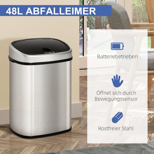 HOMAIRE Automatiskt sensoravfallskärl 48L i rostfritt stål, silver Silver