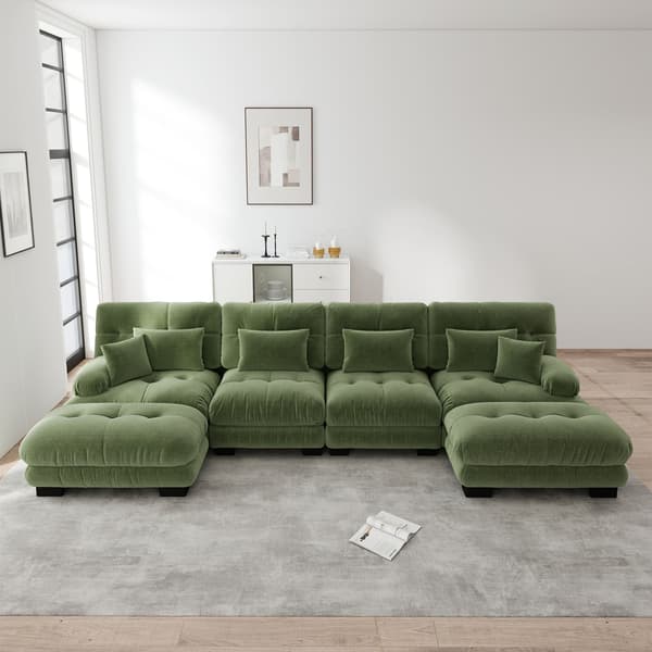 HOMAIRE modulsoffa i U-form, 4-sits grön chenille med flyttbar ottoman Grön 406 x 145 x 81 cm