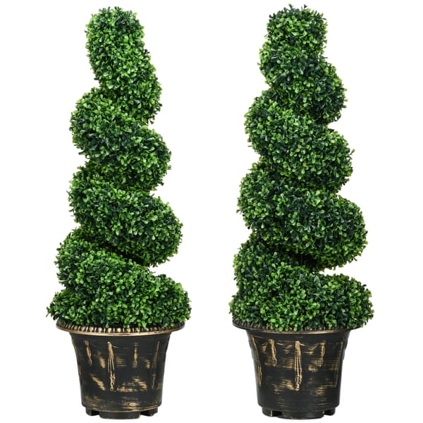 HOMAIRE Spiralförmiga konstboksträd 2-pack med kruka, 90 cm, grön Grön