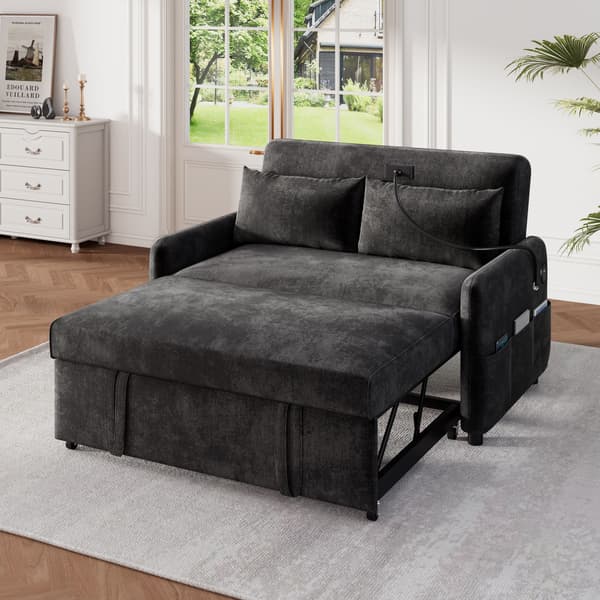 HOMAIRE Modern dubbel hopfällbar bäddsoffa med USB och justerbar ryggstöd, grå chenille Grå 129 x 76 x 81 cm