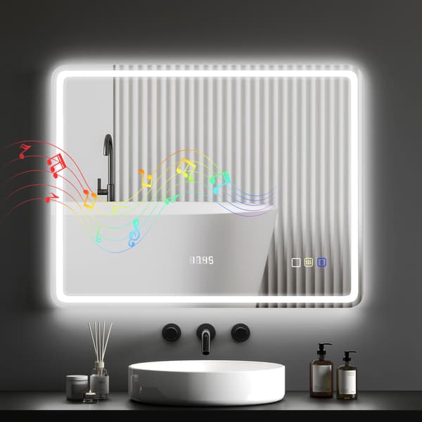 HOMAIRE LED-badrumsspegel 700x900 mm med dimbar belysning, anti-imma, klocka och Bluetooth, silver Silver