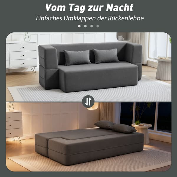 HOMAIRE 2-sits bäddsoffa i skum med breda armstöd, 2 kuddar, grå, max 360 kg Grå 203 x 95 x 75 cm